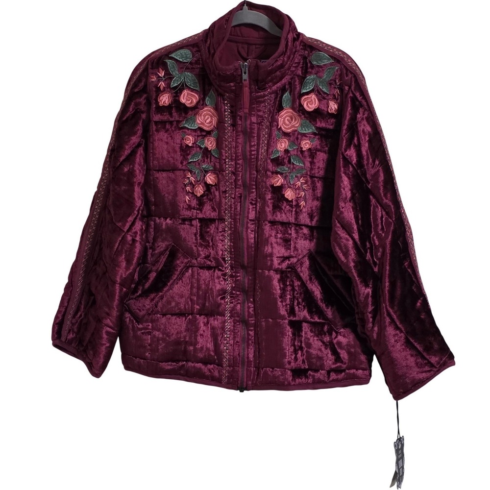 Free People Anna Sui Dolman Quilted Jacket Womens Medium Velvet Embroidered Read - Picture 2 of 9